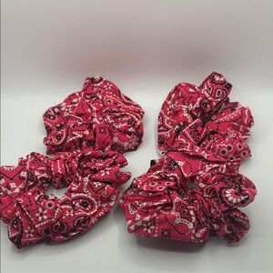 Red Paisley Scrunchie Set of 4 handmade